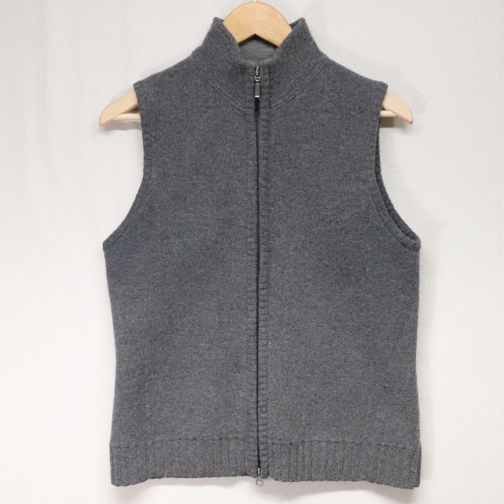 VTG Eddie Bauer Sweater Vest Womens Medium Gray Wool Blend Full Zip Mock Neck